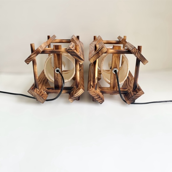 Pair Of Handmade Brown Wood Beach Shells 11.5” Wired Mini Lamp Shade - Picture 7 of 8